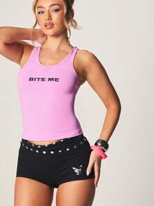 MISSGUIDED 印有“咬我”字样的无袖休闲夏季背心 - 粉色 - 查看 4