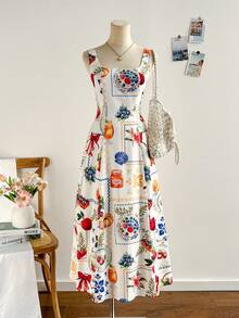 Soleia 女士休闲水果印花无袖中长连衣裙，适合度假穿着 - 彩色 - 查看 6