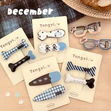 2个可爱卡通眼镜和骨头发夹，甜美女孩刘海夹，多功能侧边发夹，适合儿童和青少年 - 彩色 - 查看 2