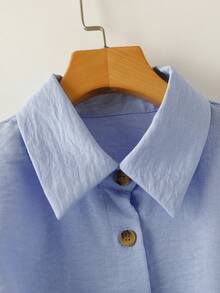 Franclia Nueva camisa de verano de moda para mujer con cuello de solapa, botones y corte asimétrico, de estilo casual y holgado con cintura ceñida - Azul - Ver 6