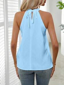 Balvessa 女士纯色褶皱休闲吊带背心 - 藍色 - 查看 2