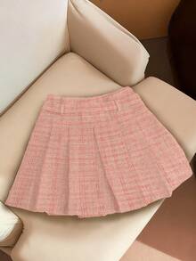 Franclia 时尚高腰显瘦A字褶裥半身裙，配腰带，女裙 - 粉色 - 查看 2