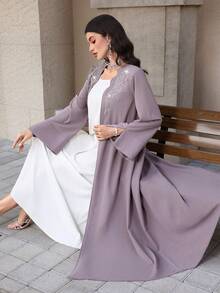 Yasmyna Women's Purple Long Sleeve Beaded Elegant Arabic Abaya, Spring/Summer - Purple - View 6
