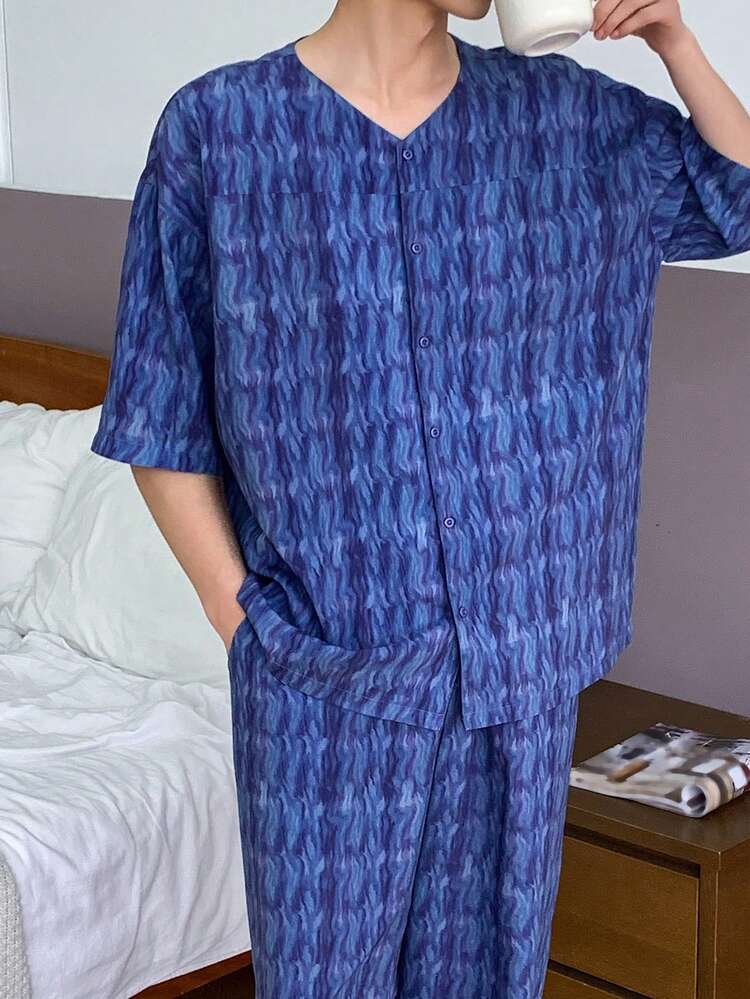 Men's Short Sleeve Top And Shorts Pajama Set, Spring/Summer