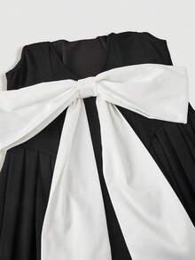 SHEIN MOD Đầm midi dáng chữ A hở lưng thắt nơ màu đen dành cho nữ cỡ lớn, thích hợp cho đám cưới, hẹn hò, ngày Valentine. - Đen và trắng - Xem 7