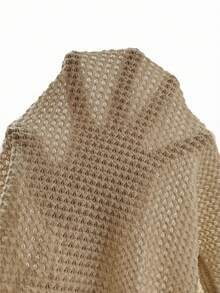 SHEIN Frenchy 女士度假风钩编设计修身时尚吊带背心 - 卡其色 - 查看 10