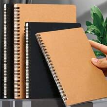 1PC / 3pcs Simple Kraft Paper And Black Cardboard Spiral Notebook, Office Softcover Notebook, Student Notebook - Rectangle - View 3