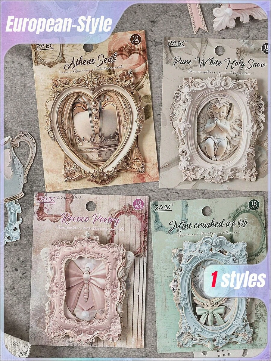 1Set Of 4 European-Style Die-Cut Journal Stickers - Cross-Border Sticker Packs For Student & Scrapbook Supplies - 4PCS - View 1
