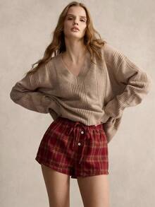 女士格子抽绳宽松舒适透气睡裤 - 彩色 - 查看 4