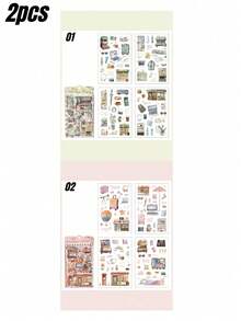 2 Sets Of 8 Pcs Travel Series Sticker Scrapbooking Supplies For Junk Journal - various - View 17