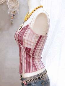 Lalippa Women's Casual Striped Camisole Top, Summer - Pink - View 3