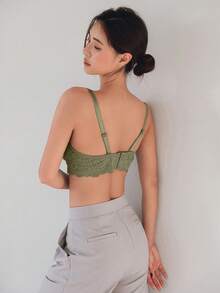 DAZY Áo ngực ren màu trơn tối giản dành cho nữ, có gọng và trang trí nơ. - Màu xanh Ô liu - Xem 2