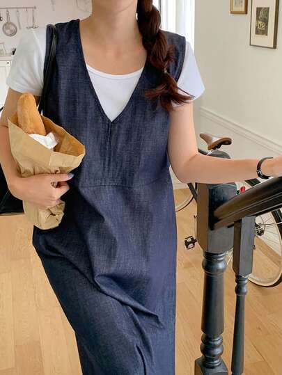 DAZY Vestido de mezclilla sin mangas para mujer, con estilo atmosférico y sensación de alta gama