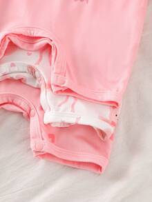 Newborn Round Neck Ruffle Trim All-Over Print Romper - Pink - View 7