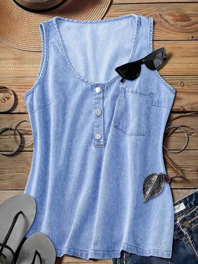 Rusticease Blusa de mezclilla sin mangas para mujer de talla grande