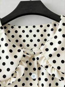 GlowEve CURVE 大码撞色波点印花长袖衬衫 - 杏色 - 查看 3