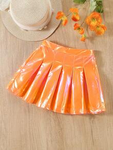 Elladie kids Young Girls' Pleated A-Line Mini Skirt, Fashionable School Style For Summer - Orange - View 1