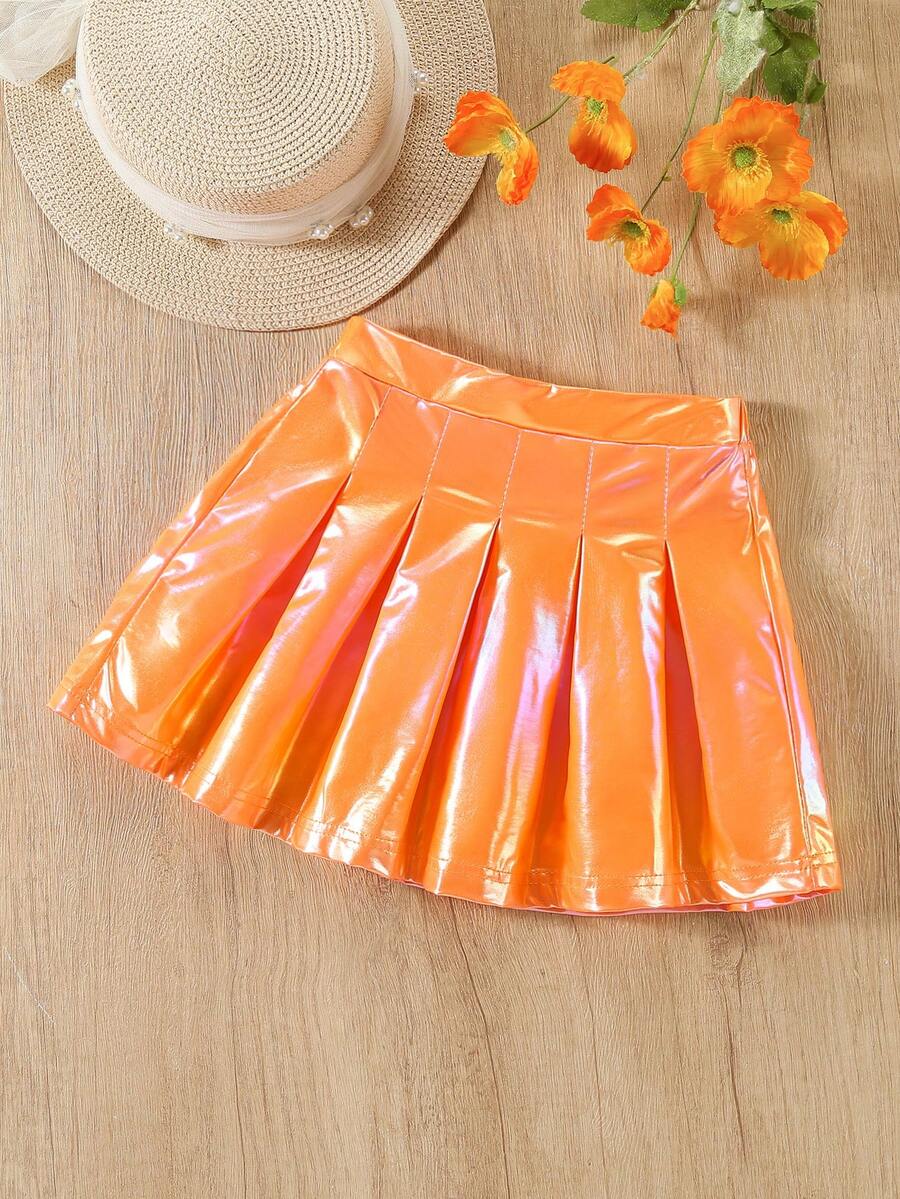 Elladie kids Young Girls' Pleated A-Line Mini Skirt, Fashionable School Style For Summer - Orange - View 1