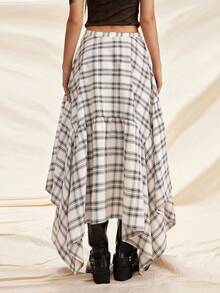 Easelle Plaid Woven Asymmetrical Hem Women Skirt Summer Spring Going Out Vacation Outfits Women Casual  Ruffle Apricot - Multicolor - View 2