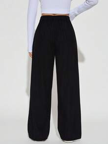 SHEIN PETITE Quần dài nhung kẻ trơn màu dành cho nữ - màu đen - Xem 11