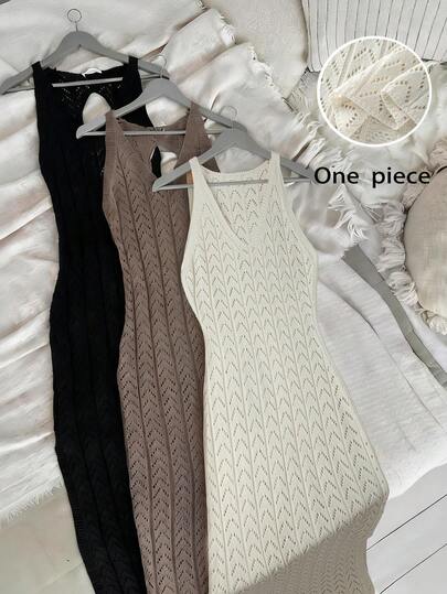 SHEIN Franclia Women's Solid Color V-Neck Cardigan Casual Dress, Suitable For Dates, Daily Wear