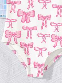 SHEIN 可爱甜美蝴蝶结印花无袖连体衣，适合女婴，休闲简约，适合春夏海滩度假、热带旅行、海岛度假村，连体泳衣，度假，海滩，沙滩装，度假风，度假套装 - 彩色 - 查看 7