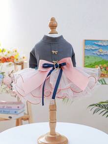 PETSIN 1件宠物服装，小型犬猫通用服装，宠物公主风连衣裙，蓬松网纱连衣裙带蝴蝶结装饰 - 彩色 - 查看 18