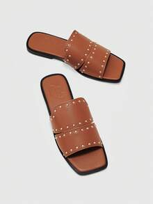 CUCCOO BIZCHIC Women's Rivet Design Casual Fashionable Slip-On Flat Sandals - Camel - View 11