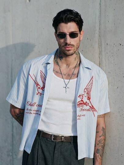 GENTILAND Men's Casual Woven Pocket Letter Embroidered Loose Short Sleeve Shirt Daily Essential Wardrobe Staple Basic Style All-Match Style Go-To Piece Mix-And-Match Item Casual Versatile Style  Premium Textured Fabric