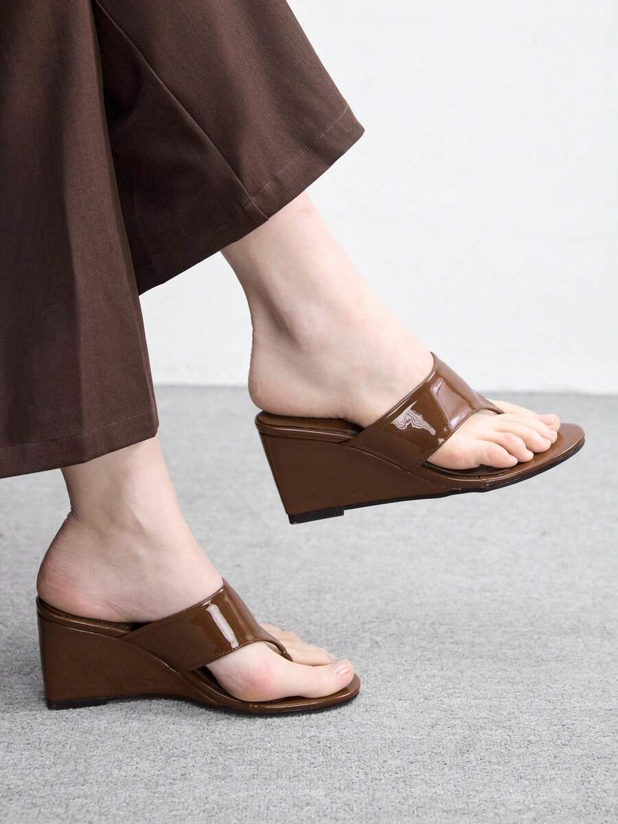 CUCCOO BIZCHIC Women's Rhinestone Embellished Casual Platform Slide Sandals - Coffee Brown - View 1