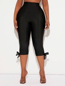 Radiana Quần lửng nữ cỡ lớn màu đen cạp chun có nơ trang trí, thích hợp cho mùa xuân hè, mặc thường ngày, đa năng và phong cách đường phố. - màu đen - Xem 4