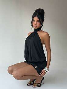 Aloruh Women's Fashionable Sexy Keyhole Backless Mini Dress, Summer - Black - View 5