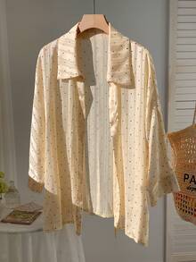 Comfortcana Spring White Solid Batwing Sleeve Shirt - Apricot - View 1