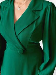 Elenzga 大码女式绿色优雅收腰A字灯笼袖连衣裙，成熟收腰连衣裙，适合外出、派对、街头穿着，也适合返校、毕业、假期、情人节等场合。 - 墨綠色 - 查看 3