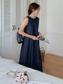 DAZY Sleeveless Denim Dress For Women, Atmospheric Styling, High-End Feel - Blue - View 12