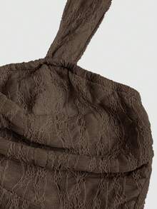 Sweetra Cropped Tube Top With Bowknot & Textured Print - Brown - View 3