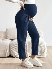 SHEIN Maternity Solid Color Casual Pants - Royal Blue - View 6