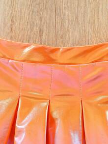 Elladie kids Young Girls' Pleated A-Line Mini Skirt, Fashionable School Style For Summer - Orange - View 4