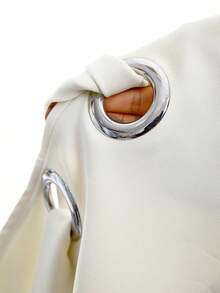 LYSMO 2026新款极简主义春夏女装时尚性感纯色双层无袖金属孔眼时尚开衩背心/夏季女装/夏季假期/春季女装/春假/春季上衣/狂欢节服装/2026狂欢节女装造型/派对上衣 - 米色 - 查看 8