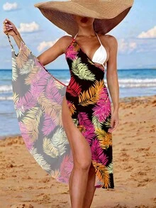 Breezaya Women's Contrast Color Print Vacation Style Cover-Up - Hot Pink - View 3