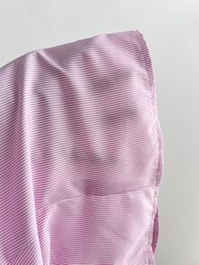 Flirla Rose Floral Striped Puff Sleeve Elegant Women Shirt - Pink - View 4
