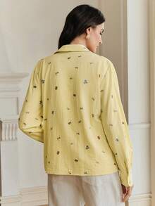 Anewsta Elegant Commuter Fresh Women's Yellow Embroidered Cotton-Polyester Blouse - Yellow - View 2