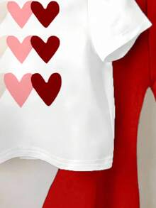 Bộ 2 món cho bé gái: Áo thun trắng và quần ống loe đỏ, in hình trái tim, phù hợp cho bé 2-3 tuổi (6-24 tháng), kiểu công chúa dễ thương, thoải mái cho mùa xuân, hè, thu, đông, mặc hàng ngày. - Nhiều màu - Xem 5