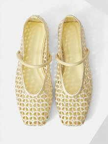 MOTF HOLLOW OUT MARY JANE SHOES BALLET FLATS SPRING SHOES - Light yellow - View 1