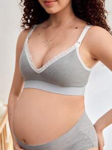 BloomMama 1pc Women's Popular Seamless Minimalist Lace Comfortable High Cost-Effective High Quality Maternity Bra - Grey - View 4