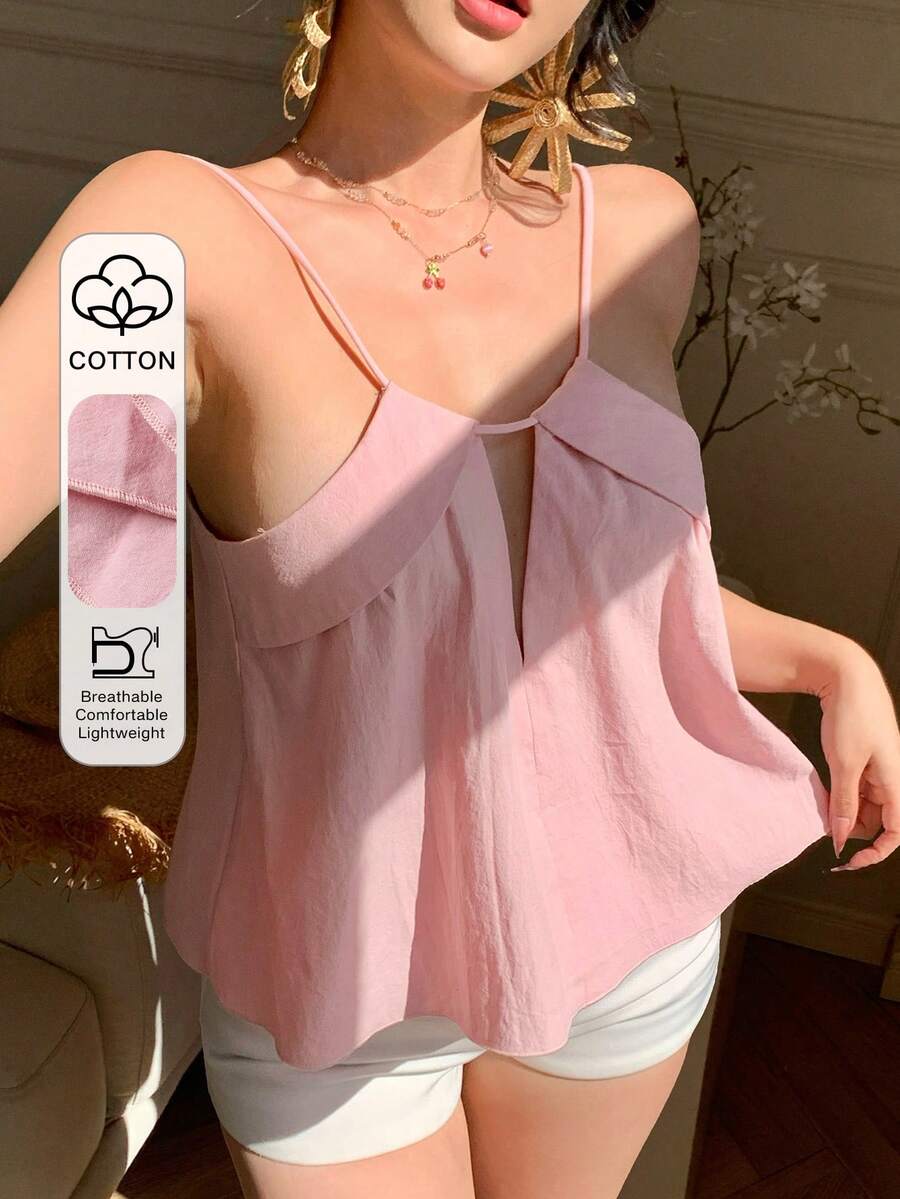 DAZY Áo hai dây kiểu babydoll màu hồng dáng rộng, thoải mái, thích hợp cho kỳ nghỉ hè, dành cho nữ. - Hồng - Xem 1