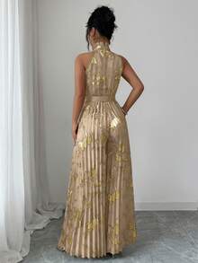 Elenzga 万圣节服装 无袖荷叶领优雅浪漫精致女士阔腿连体裤 - 卡其色 - 查看 2