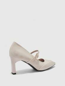 CUCCOO BIZCHIC Giày nữ mùa xuân thu mới, mũi vuông nhỏ, gót dày, màu be, họa tiết da báo, đơn giản, thanh lịch, phù hợp đi làm, mua sắm, giày cao gót đế thấp, nhẹ và thoải mái, giày công sở, giày đi chợ, giày nữ cổ thấp. - Mẫu da báo màu trắng gạo - Xem 9