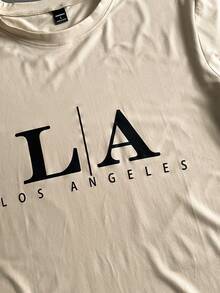 StoneGrade 男士时尚圆领短袖字母图案休闲T恤 - 卡其色 - 查看 4