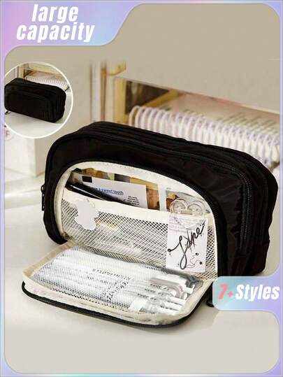 1PC Macaron Large Pencil Case Pouch ,INS Stationery Bag, Portable Handheld Pencil Case Bag , Cosmetic Bag, For Teens Office,&School Supplies Back To School,Back To School,School Supplies,Pencil Pouch,School Bag